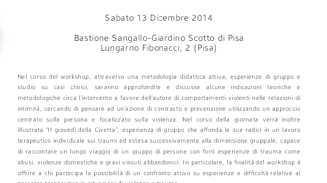 13 dicembre – giornata di studio “Relazioni violente” organizzata a Pisa da SIPR