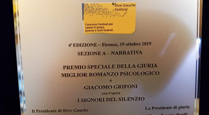 Il romanzo I Signori del Silenzio vince il premio speciale Miglior Romanzo Psicologico al Festival Rive Gauche di Firenze