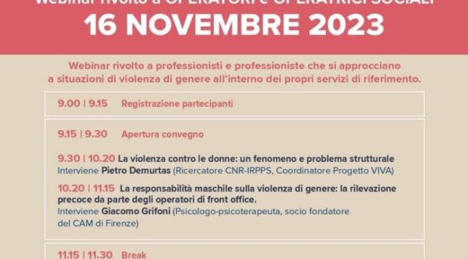 intervento a Webinar 16/11/2023 Dalla rilevazione della violenza al trattamento degli autori